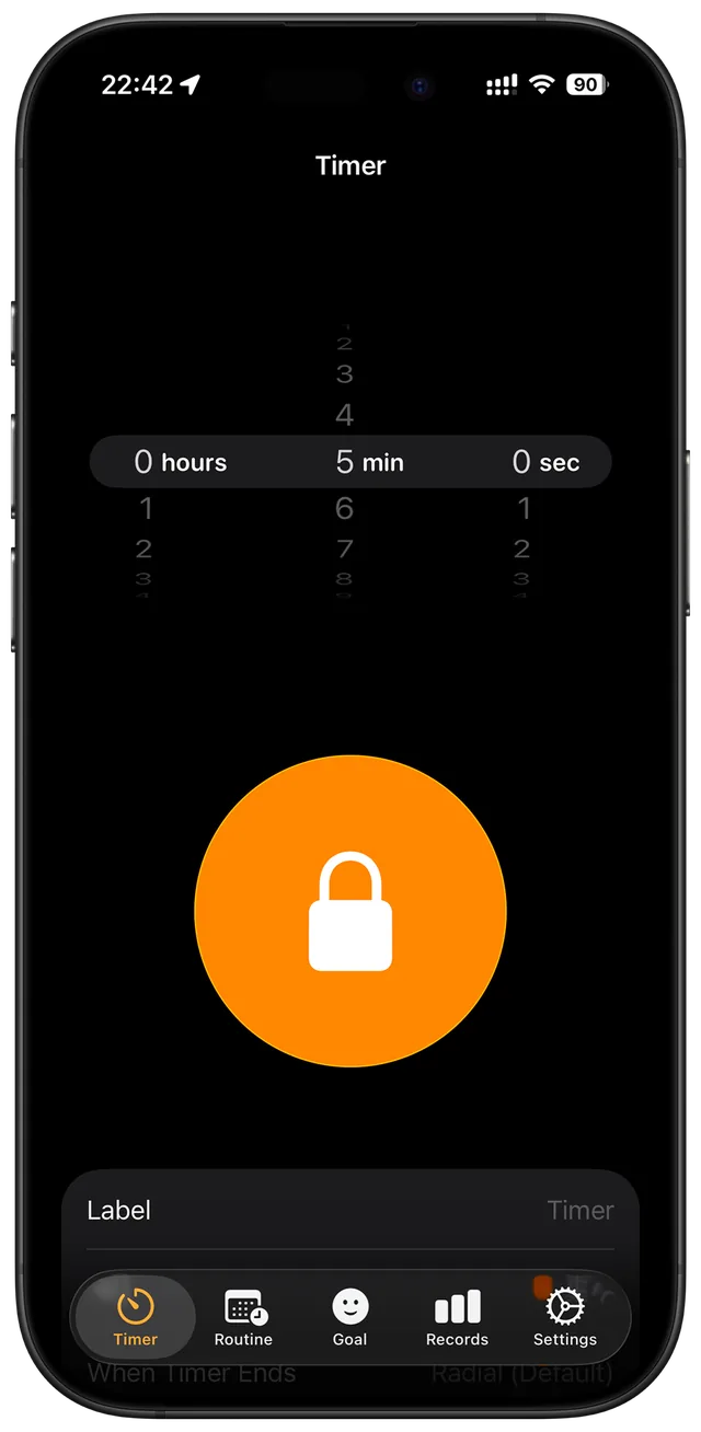 SeeLock timer setup screen